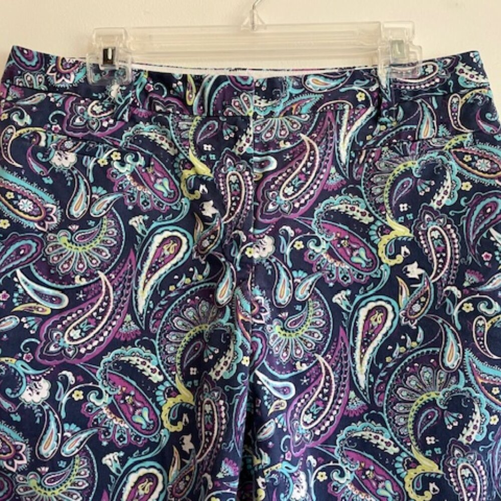 LANDS' END Colorful Paisley Cotton Flat Front Fit 2 Bermuda Shorts - Picture 7 of 14